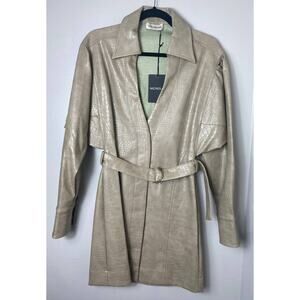 NWT NICHOLAS DRESS 2 JACKET TAN BEIGE SHORT VEGAN LEATHER ASHTON SNAKE EMBOSSED